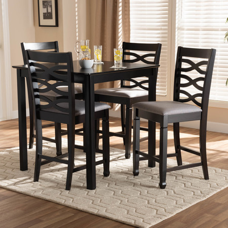 Baxton Studio Lanier Gray Upholstered Espresso Finished 5-Piece Wood Pub Set 157-9600-9776